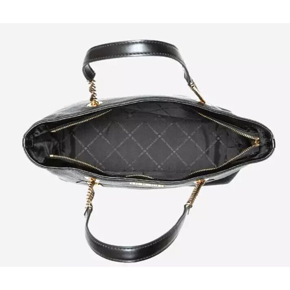 New Michael Kors Jet Set Medium Front Zip Chain Tote Pebble Leather Black - Picture 3 of 3